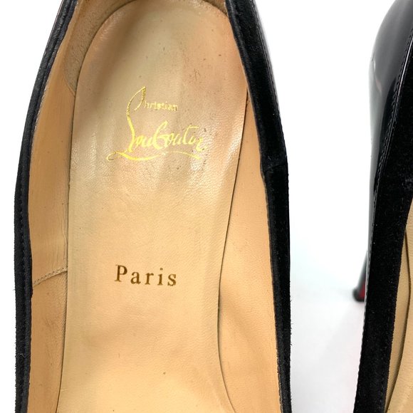 Christian Louboutin Asteroid 140 Black Patent Suede Heels 38 - Picture 3 of 15